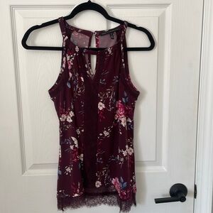 Wine floral lace tank.